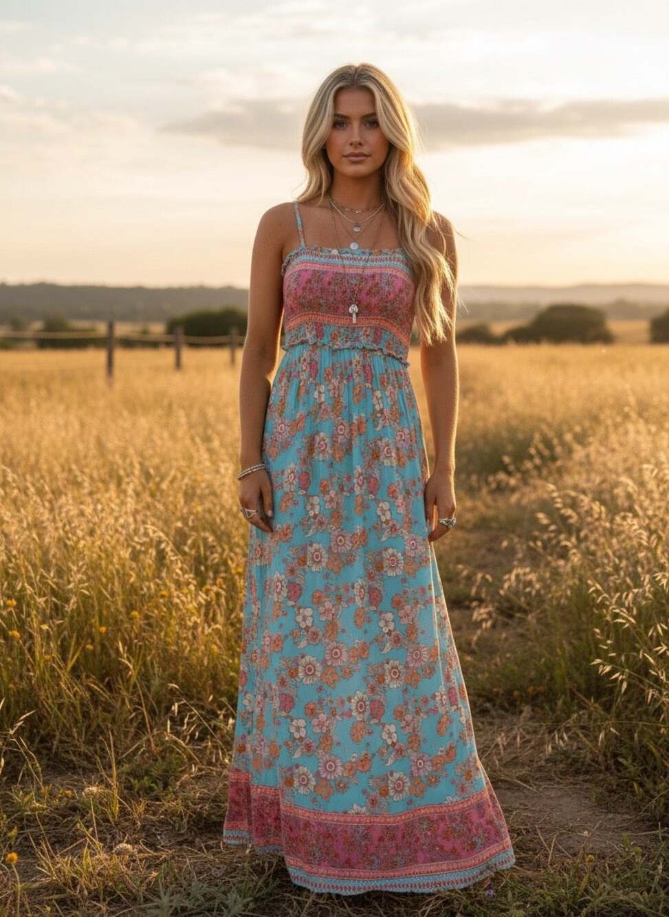 Cupshe Floral Smocked Maxi Dress